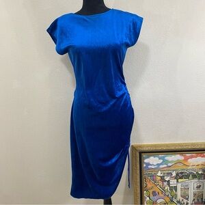 Vintage All That Jazz Blue Velvet Bodycon Ruched Midi 90s Minimalist Dress